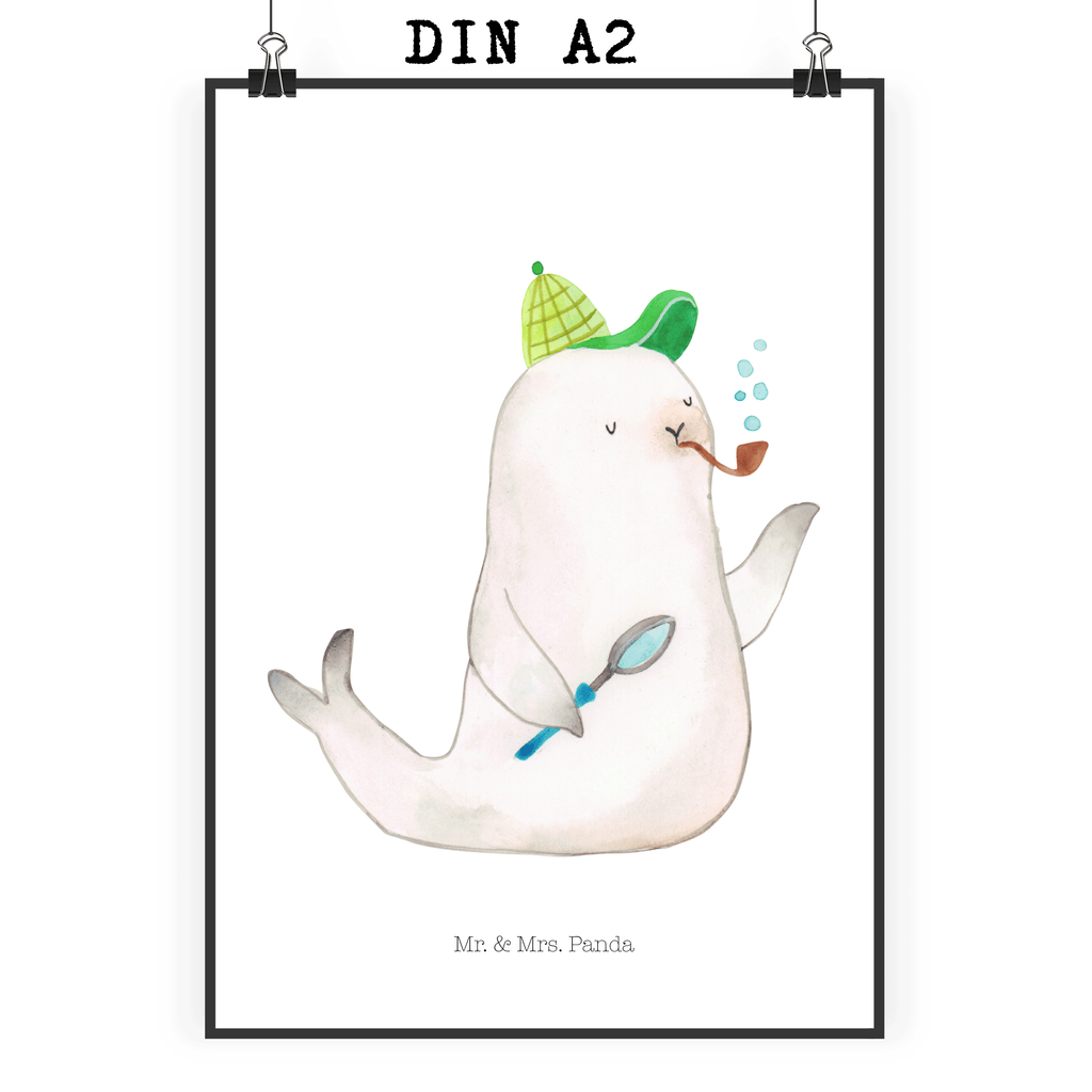 Poster Robbe Sherlock Poster, Wandposter, Bild, Wanddeko, Küchenposter, Kinderposter, Wanddeko Bild, Raumdekoration, Wanddekoration, Handgemaltes Poster, Mr. & Mrs. Panda Poster, Designposter, Kunstdruck, Posterdruck, Tiermotive, Gute Laune, lustige Sprüche, Tiere