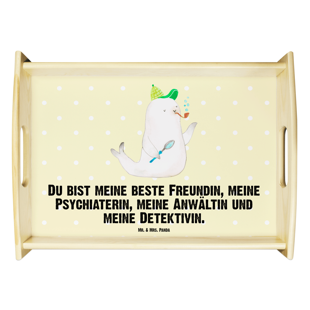 Serviertablett Robbe Sherlock Tablett, Holztablett, Küchentablett, Dekotablett, Frühstückstablett, Tiermotive, Gute Laune, lustige Sprüche, Tiere