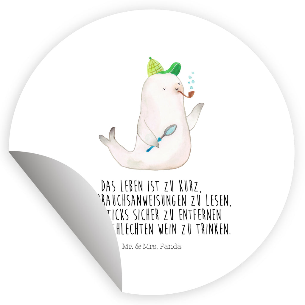 80mm Rund Aufkleber Robbe Sherlock Sticker, Aufkleber, Etikett, Tiermotive, Gute Laune, lustige Sprüche, Tiere