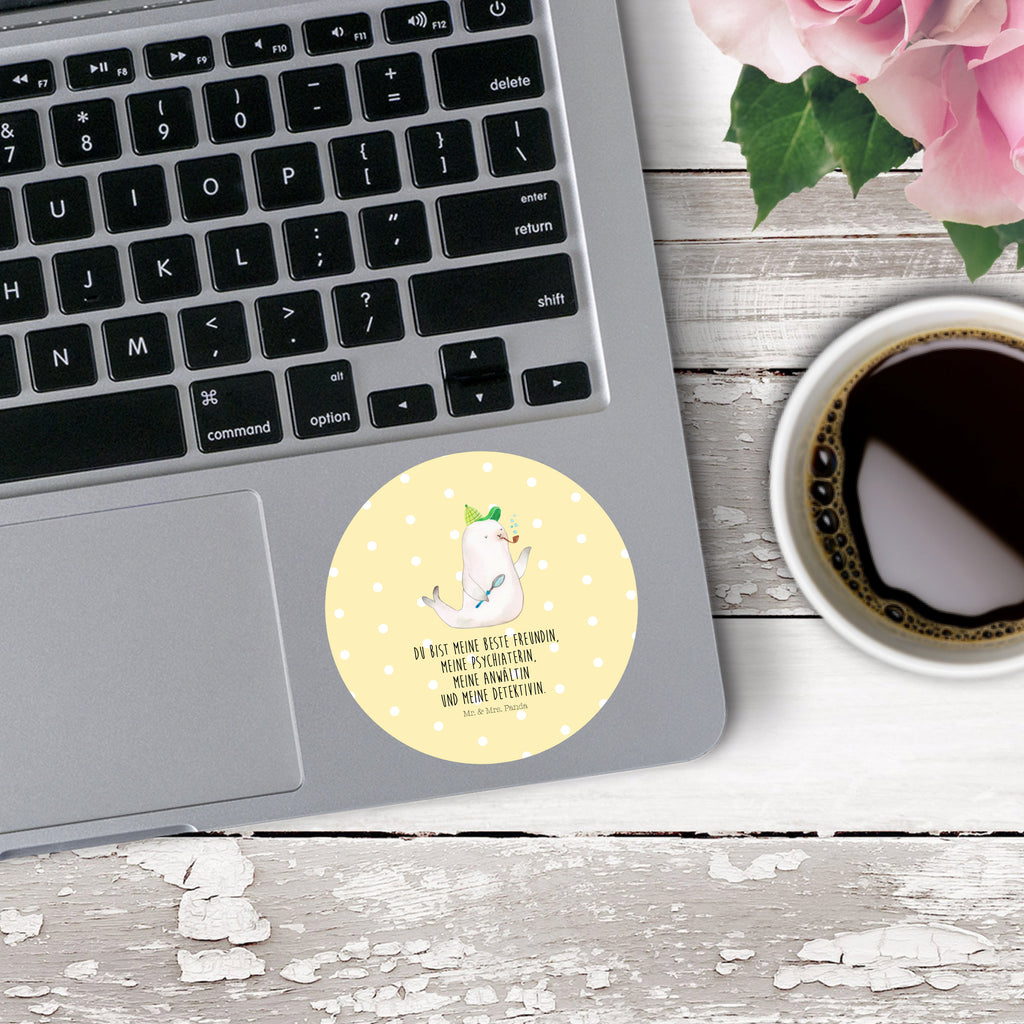 80mm Rund Aufkleber Robbe Sherlock Sticker, Aufkleber, Etikett, Tiermotive, Gute Laune, lustige Sprüche, Tiere