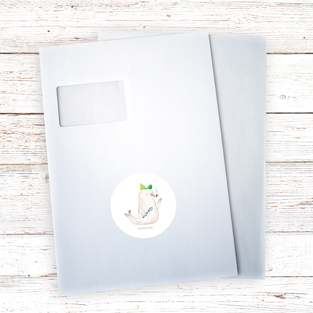 80mm Rund Aufkleber Robbe Sherlock Sticker, Aufkleber, Etikett, Tiermotive, Gute Laune, lustige Sprüche, Tiere