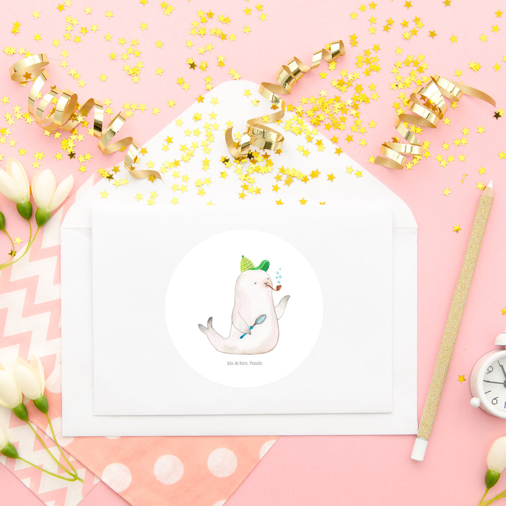 80mm Rund Aufkleber Robbe Sherlock Sticker, Aufkleber, Etikett, Tiermotive, Gute Laune, lustige Sprüche, Tiere