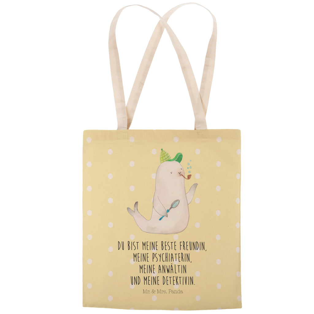 Einkaufstasche Robbe Sherlock Tragetasche, Tasche, Beutel, Stofftasche, Baumwolltasche, Umhängetasche, Shopper, Tiermotive, Gute Laune, lustige Sprüche, Tiere