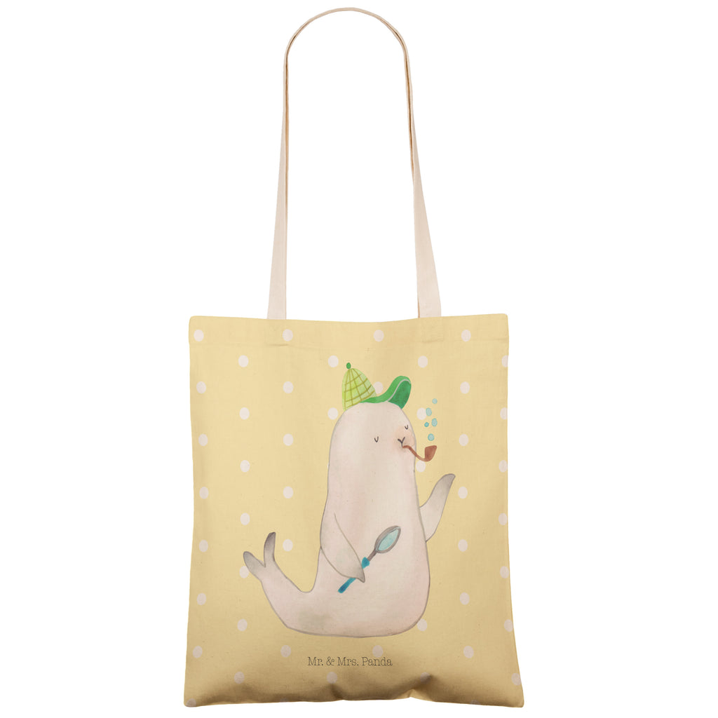 Einkaufstasche Robbe Sherlock Tragetasche, Tasche, Beutel, Stofftasche, Baumwolltasche, Umhängetasche, Shopper, Tiermotive, Gute Laune, lustige Sprüche, Tiere