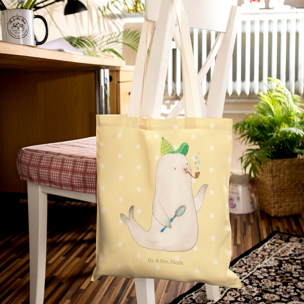 Einkaufstasche Robbe Sherlock Tragetasche, Tasche, Beutel, Stofftasche, Baumwolltasche, Umhängetasche, Shopper, Tiermotive, Gute Laune, lustige Sprüche, Tiere