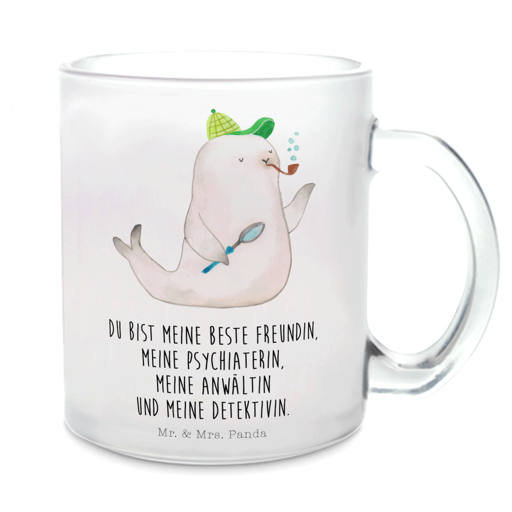 Teetasse Robbe Sherlock Teetasse, Teeglas, Teebecher, Tasse mit Henkel, Tasse, Glas Teetasse, Teetasse aus Glas, Tiermotive, Gute Laune, lustige Sprüche, Tiere