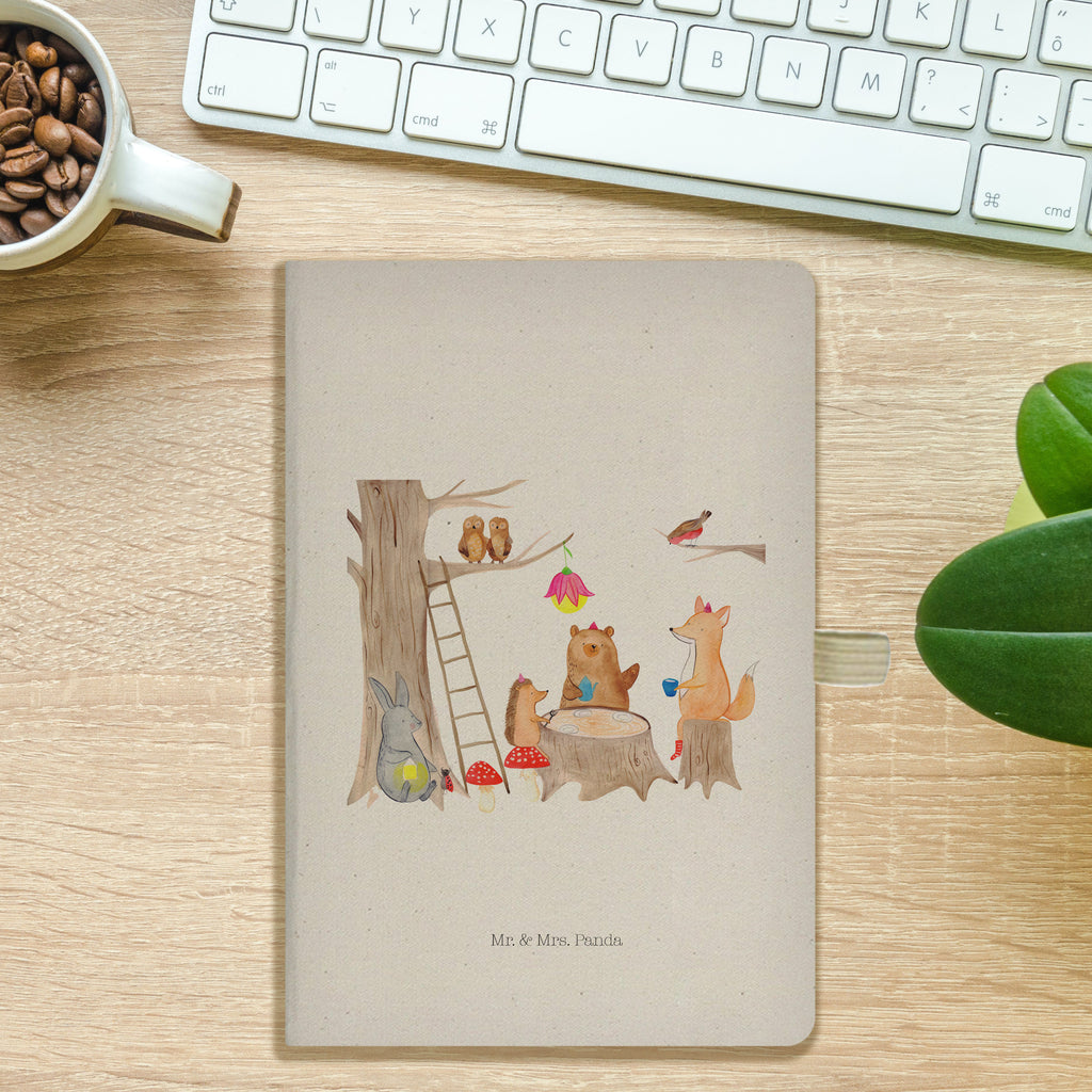 DIN A5 Baumwoll Notizbuch Waldtiere Picknick Notizen, Eintragebuch, Tagebuch, Notizblock, Adressbuch, Journal, Kladde, Skizzenbuch, Notizheft, Schreibbuch, Schreibheft, Tiermotive, Gute Laune, lustige Sprüche, Tiere, Waldtiere, Picknick, Wald, Fuchs, Hase, Igel, Maus, Eichhörnchen
