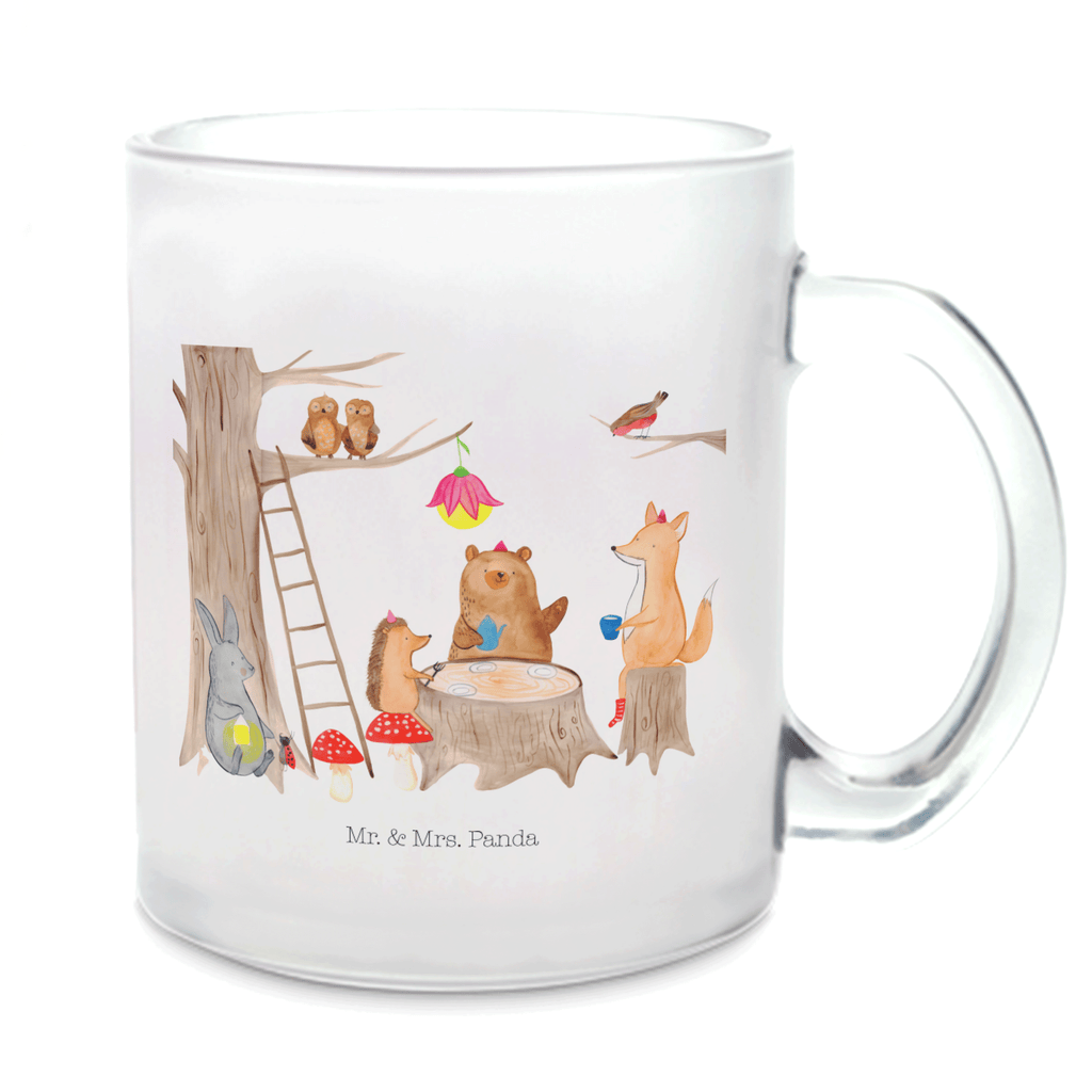 Teetasse Waldtiere Picknick Teetasse, Teeglas, Teebecher, Tasse mit Henkel, Tasse, Glas Teetasse, Teetasse aus Glas, Tiermotive, Gute Laune, lustige Sprüche, Tiere, Waldtiere, Picknick, Wald, Fuchs, Hase, Igel, Maus, Eichhörnchen