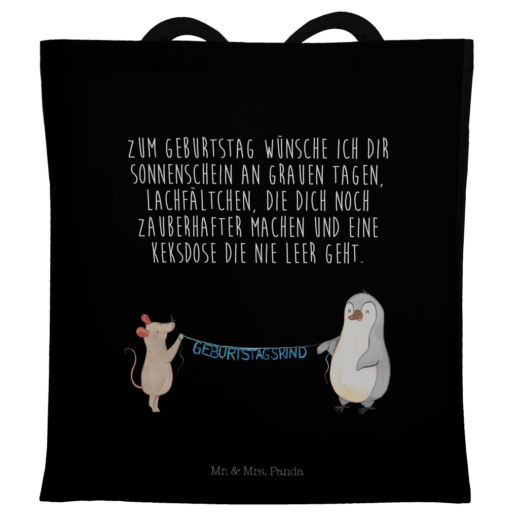 Tragetasche Maus Pinguin Geburtstag Beuteltasche, Beutel, Einkaufstasche, Jutebeutel, Stoffbeutel, Geburtstag, Geburtstagsgeschenk, Geschenk, Maus, Pinguin, Geburtstage, Happy Birthday, Geburtstagsfeier