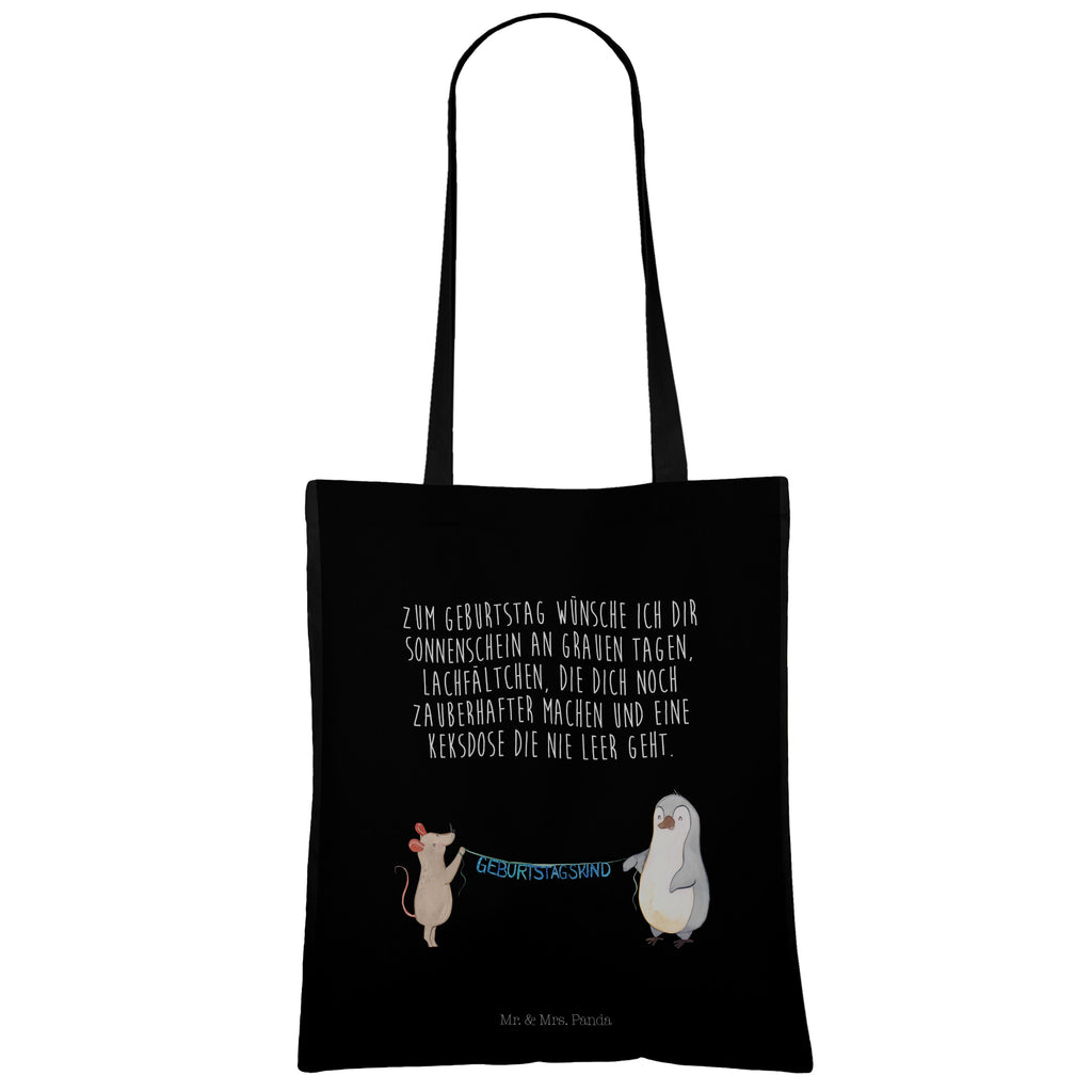 Tragetasche Maus Pinguin Geburtstag Beuteltasche, Beutel, Einkaufstasche, Jutebeutel, Stoffbeutel, Geburtstag, Geburtstagsgeschenk, Geschenk, Maus, Pinguin, Geburtstage, Happy Birthday, Geburtstagsfeier