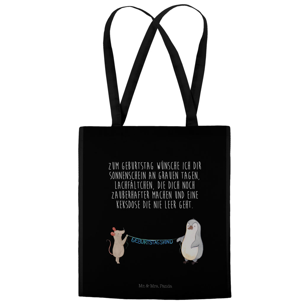 Tragetasche Maus Pinguin Geburtstag Beuteltasche, Beutel, Einkaufstasche, Jutebeutel, Stoffbeutel, Geburtstag, Geburtstagsgeschenk, Geschenk, Maus, Pinguin, Geburtstage, Happy Birthday, Geburtstagsfeier