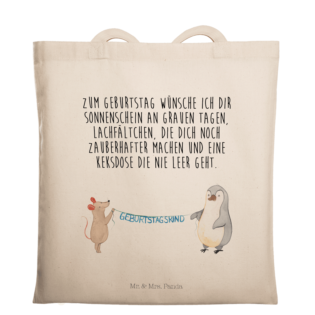 Tragetasche Maus Pinguin Geburtstag Beuteltasche, Beutel, Einkaufstasche, Jutebeutel, Stoffbeutel, Geburtstag, Geburtstagsgeschenk, Geschenk, Maus, Pinguin, Geburtstage, Happy Birthday, Geburtstagsfeier