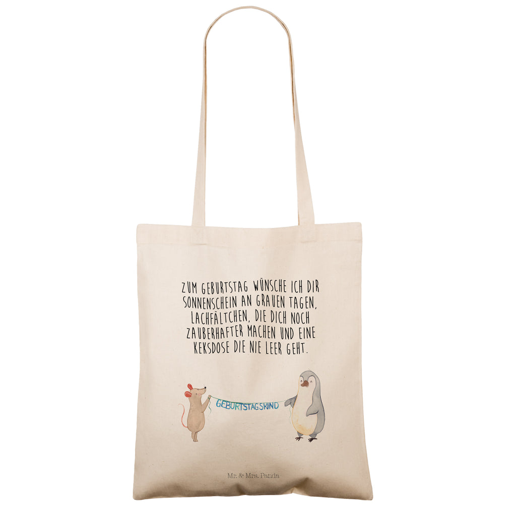 Tragetasche Maus Pinguin Geburtstag Beuteltasche, Beutel, Einkaufstasche, Jutebeutel, Stoffbeutel, Geburtstag, Geburtstagsgeschenk, Geschenk, Maus, Pinguin, Geburtstage, Happy Birthday, Geburtstagsfeier