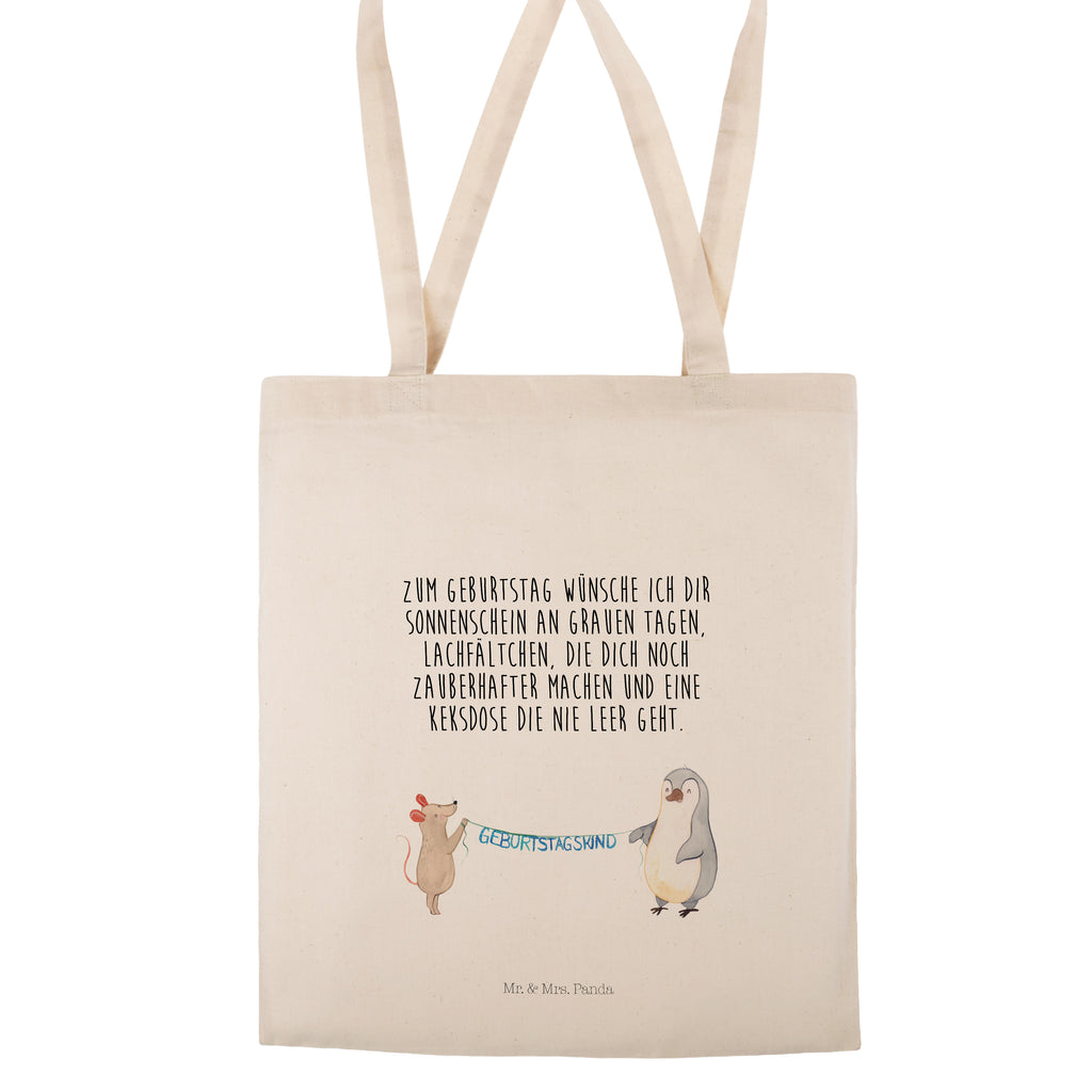 Tragetasche Maus Pinguin Geburtstag Beuteltasche, Beutel, Einkaufstasche, Jutebeutel, Stoffbeutel, Geburtstag, Geburtstagsgeschenk, Geschenk, Maus, Pinguin, Geburtstage, Happy Birthday, Geburtstagsfeier