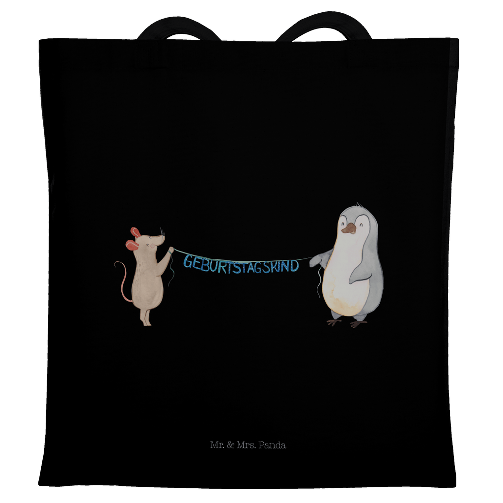 Tragetasche Maus Pinguin Geburtstag Beuteltasche, Beutel, Einkaufstasche, Jutebeutel, Stoffbeutel, Geburtstag, Geburtstagsgeschenk, Geschenk, Maus, Pinguin, Geburtstage, Happy Birthday, Geburtstagsfeier