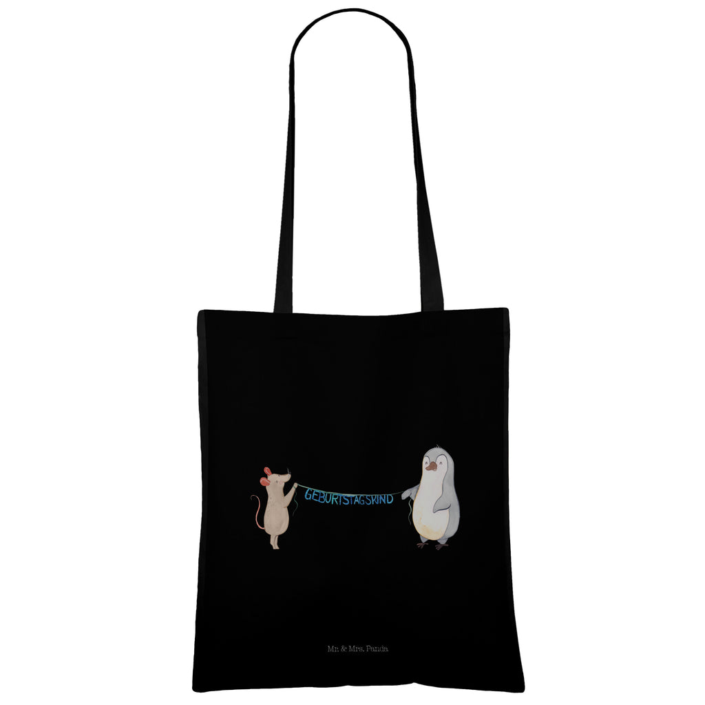 Tragetasche Maus Pinguin Geburtstag Beuteltasche, Beutel, Einkaufstasche, Jutebeutel, Stoffbeutel, Geburtstag, Geburtstagsgeschenk, Geschenk, Maus, Pinguin, Geburtstage, Happy Birthday, Geburtstagsfeier