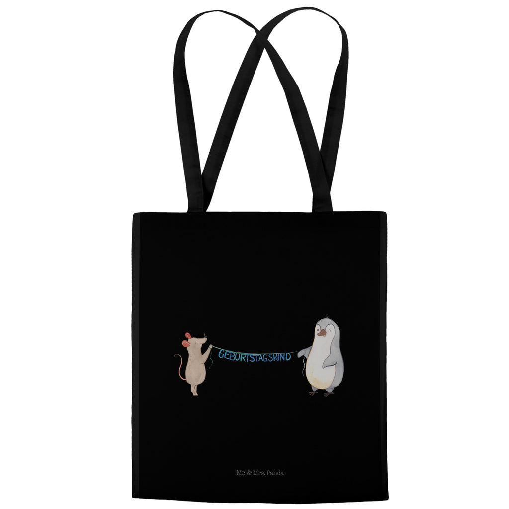 Tragetasche Maus Pinguin Geburtstag Beuteltasche, Beutel, Einkaufstasche, Jutebeutel, Stoffbeutel, Geburtstag, Geburtstagsgeschenk, Geschenk, Maus, Pinguin, Geburtstage, Happy Birthday, Geburtstagsfeier