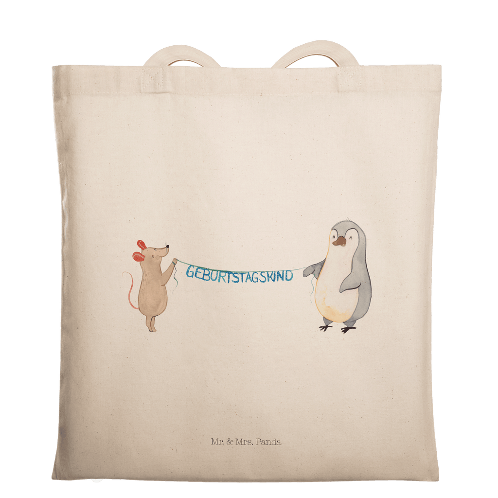 Tragetasche Maus Pinguin Geburtstag Beuteltasche, Beutel, Einkaufstasche, Jutebeutel, Stoffbeutel, Geburtstag, Geburtstagsgeschenk, Geschenk, Maus, Pinguin, Geburtstage, Happy Birthday, Geburtstagsfeier