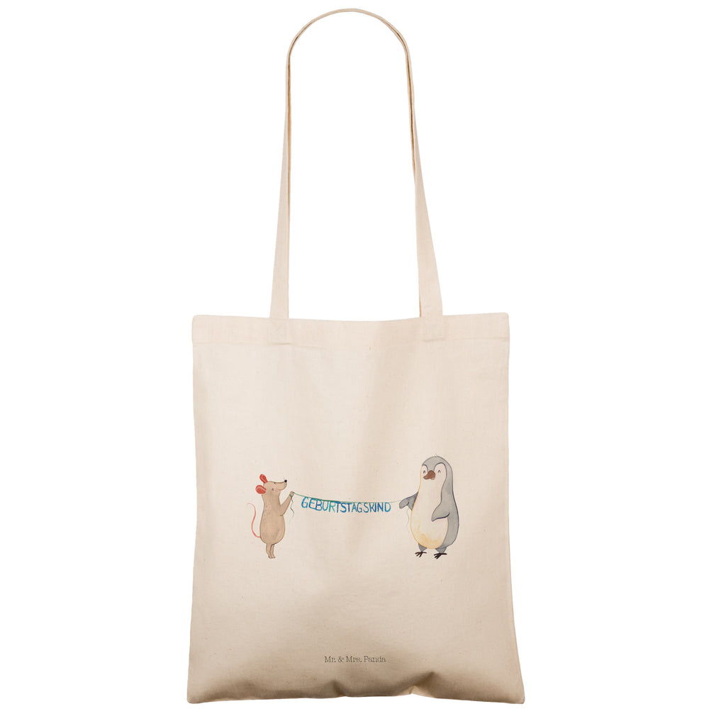 Tragetasche Maus Pinguin Geburtstag Beuteltasche, Beutel, Einkaufstasche, Jutebeutel, Stoffbeutel, Geburtstag, Geburtstagsgeschenk, Geschenk, Maus, Pinguin, Geburtstage, Happy Birthday, Geburtstagsfeier
