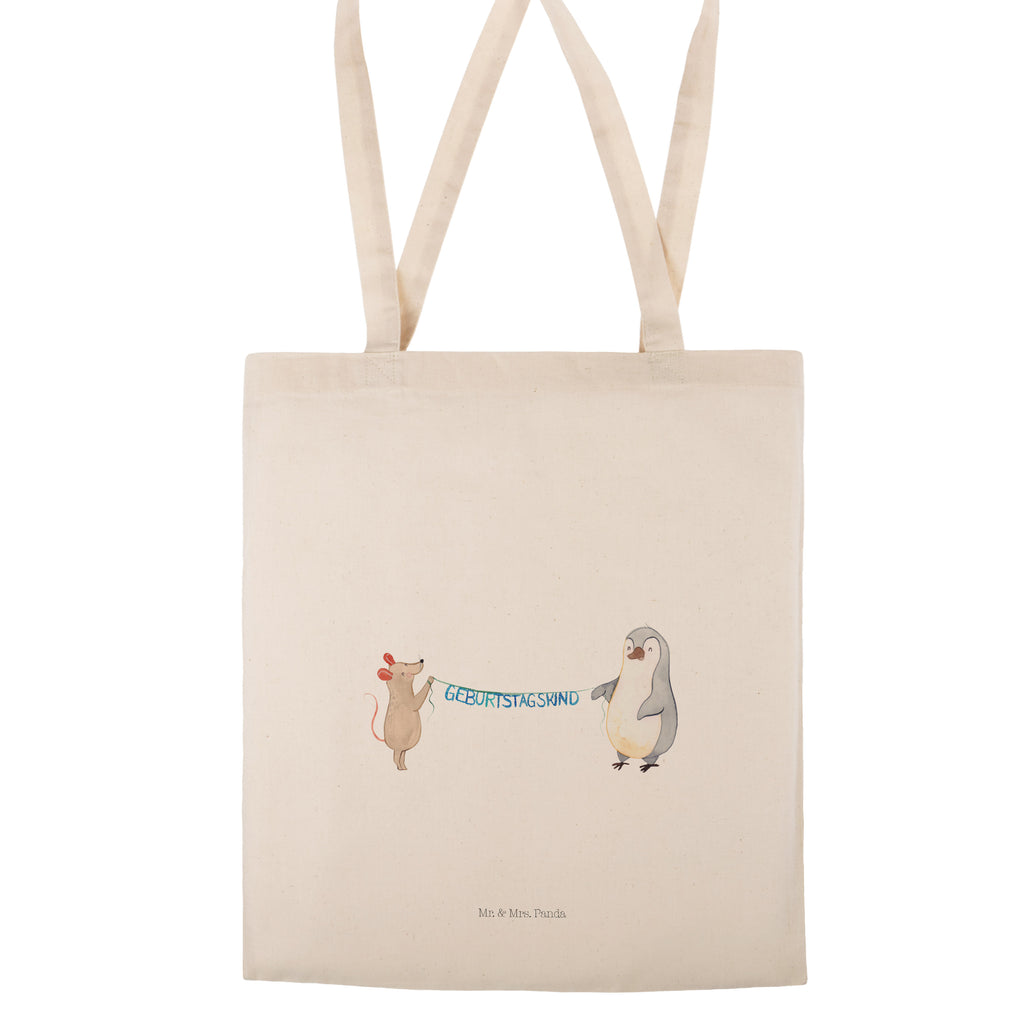 Tragetasche Maus Pinguin Geburtstag Beuteltasche, Beutel, Einkaufstasche, Jutebeutel, Stoffbeutel, Geburtstag, Geburtstagsgeschenk, Geschenk, Maus, Pinguin, Geburtstage, Happy Birthday, Geburtstagsfeier