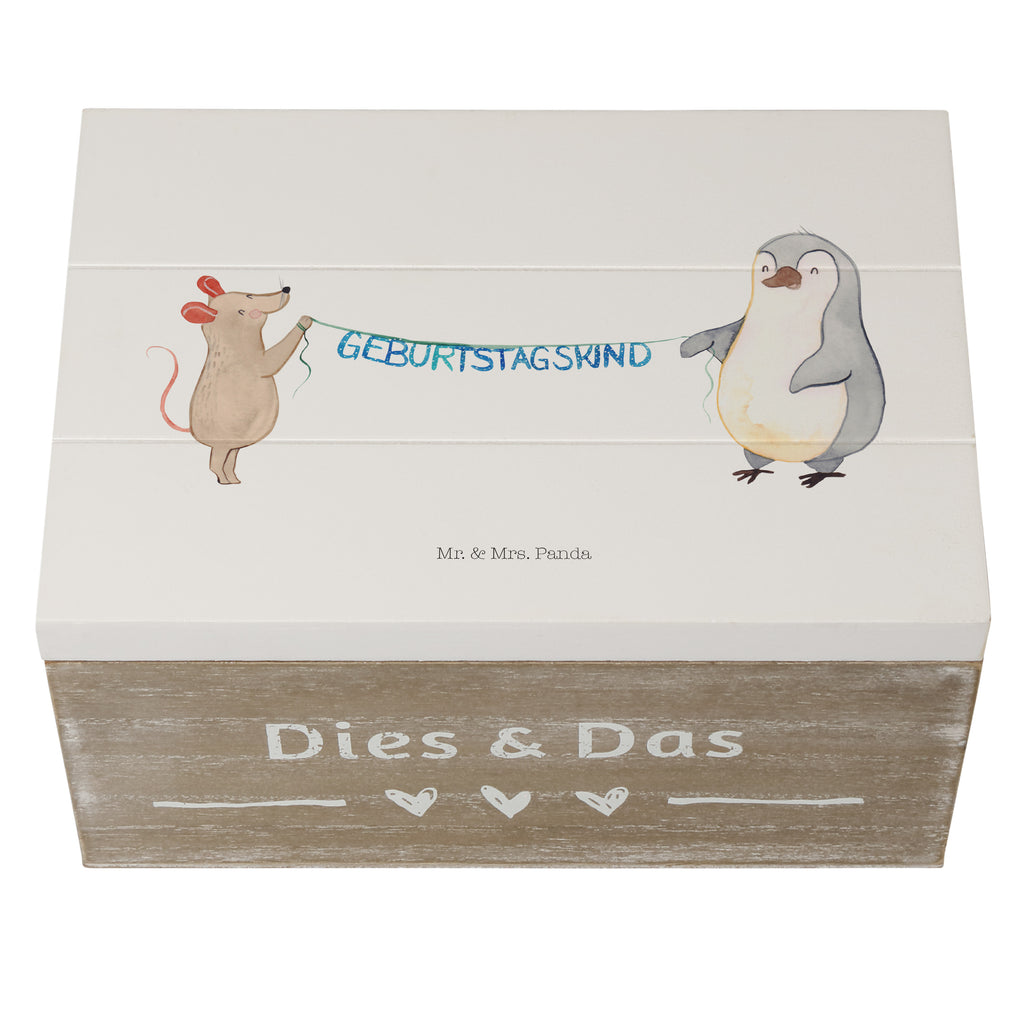 Holzkiste Maus Pinguin Geburtstag Holzkiste, Kiste, Schatzkiste, Truhe, Schatulle, XXL, Erinnerungsbox, Erinnerungskiste, Dekokiste, Aufbewahrungsbox, Geburtstag, Geburtstagsgeschenk, Geschenk, Maus, Pinguin, Geburtstage, Happy Birthday, Geburtstagsfeier
