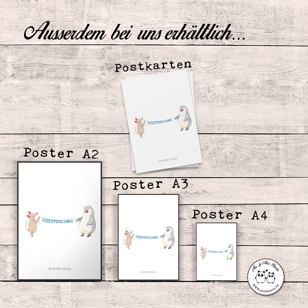 Poster Maus Pinguin Geburtstag Poster, Wandposter, Bild, Wanddeko, Küchenposter, Kinderposter, Wanddeko Bild, Raumdekoration, Wanddekoration, Handgemaltes Poster, Mr. & Mrs. Panda Poster, Designposter, Kunstdruck, Posterdruck, Geburtstag, Geburtstagsgeschenk, Geschenk, Maus, Pinguin, Geburtstage, Happy Birthday, Geburtstagsfeier
