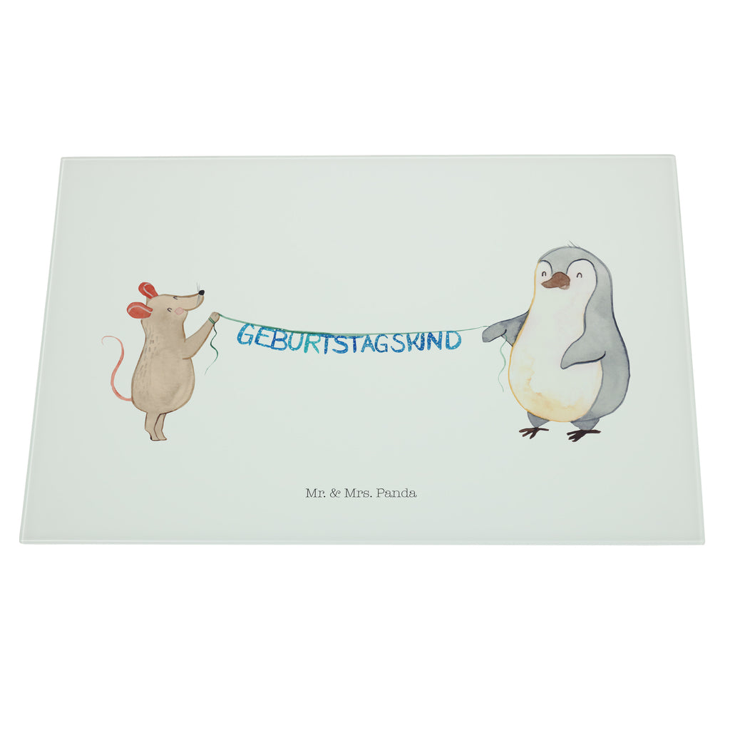 XL Glas Schneidbrett Maus Pinguin Geburtstag Glasschneidebrett, Schneidebrett, Frühstücksbrett, Küche, Geburtstag, Geburtstagsgeschenk, Geschenk, Maus, Pinguin, Geburtstage, Happy Birthday, Geburtstagsfeier
