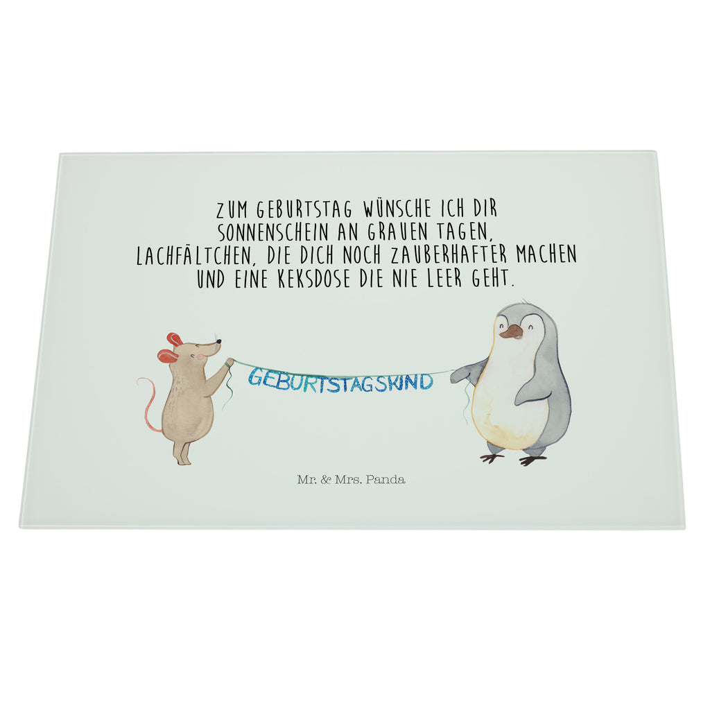 XL Glas Schneidbrett Maus Pinguin Geburtstag Glasschneidebrett, Schneidebrett, Frühstücksbrett, Küche, Geburtstag, Geburtstagsgeschenk, Geschenk, Maus, Pinguin, Geburtstage, Happy Birthday, Geburtstagsfeier