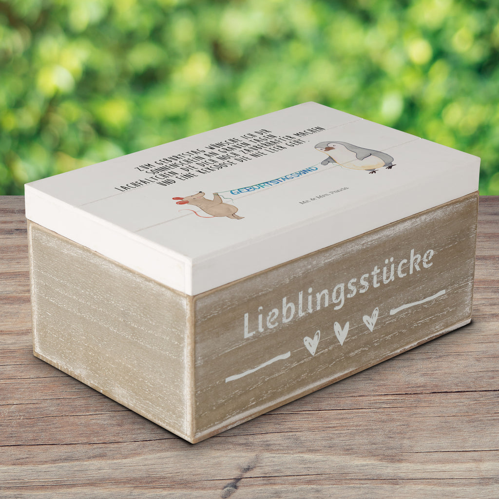 Holzkiste Maus Pinguin Geburtstag Holzkiste, Kiste, Schatzkiste, Truhe, Schatulle, XXL, Erinnerungsbox, Erinnerungskiste, Dekokiste, Aufbewahrungsbox, Geburtstag, Geburtstagsgeschenk, Geschenk, Maus, Pinguin, Geburtstage, Happy Birthday, Geburtstagsfeier