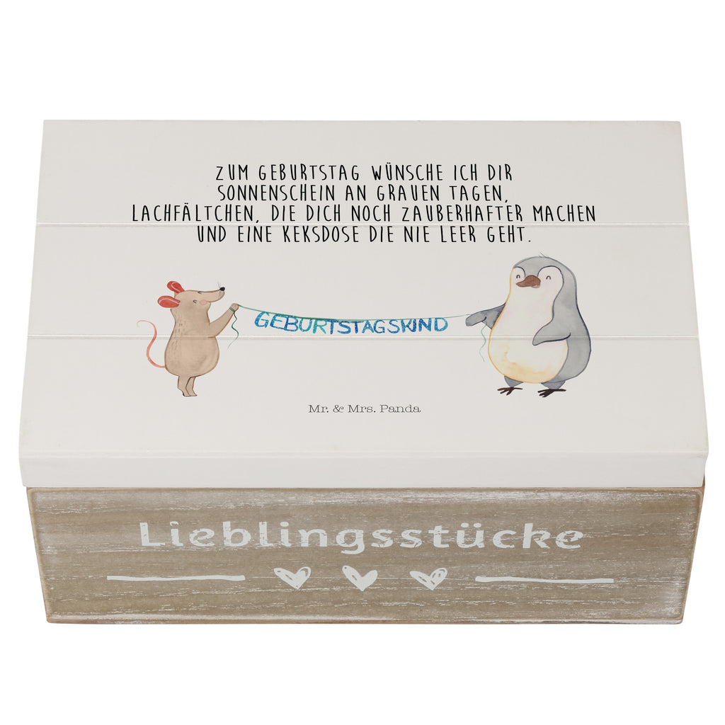 Holzkiste Maus Pinguin Geburtstag Holzkiste, Kiste, Schatzkiste, Truhe, Schatulle, XXL, Erinnerungsbox, Erinnerungskiste, Dekokiste, Aufbewahrungsbox, Geburtstag, Geburtstagsgeschenk, Geschenk, Maus, Pinguin, Geburtstage, Happy Birthday, Geburtstagsfeier