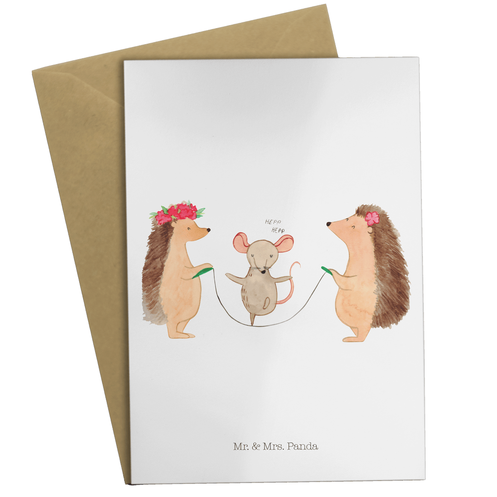 Grußkarte Igel Seilhüpfen Klappkarte, Einladungskarte, Glückwunschkarte, Hochzeitskarte, Geburtstagskarte, Karte, Tiermotive, Gute Laune, lustige Sprüche, Tiere, Igel, Maus, Seilspringen, Seilhüpfen, Kinder, Kindergarten