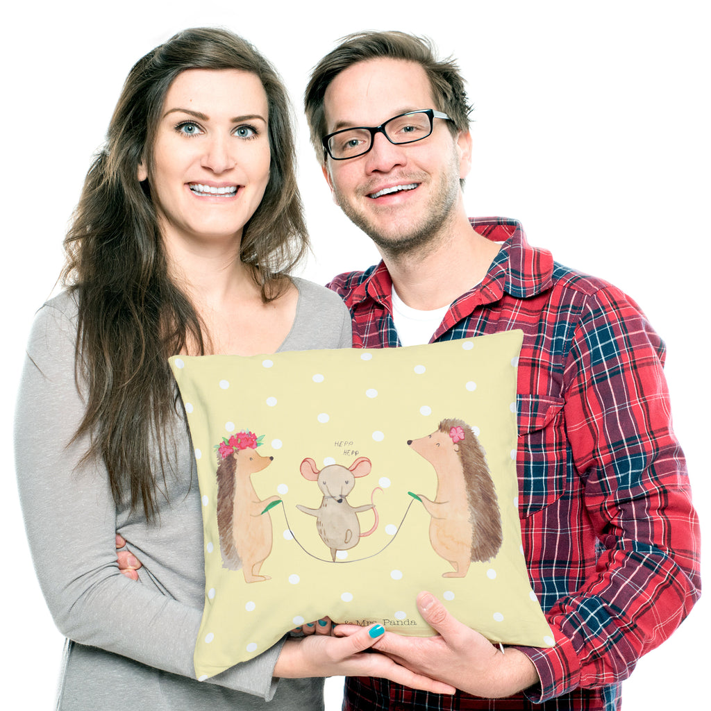 40x40 Kissen Igel Seilhüpfen Kissenhülle, Kopfkissen, Sofakissen, Dekokissen, Motivkissen, Tiermotive, Gute Laune, lustige Sprüche, Tiere, Igel, Maus, Seilspringen, Seilhüpfen, Kinder, Kindergarten