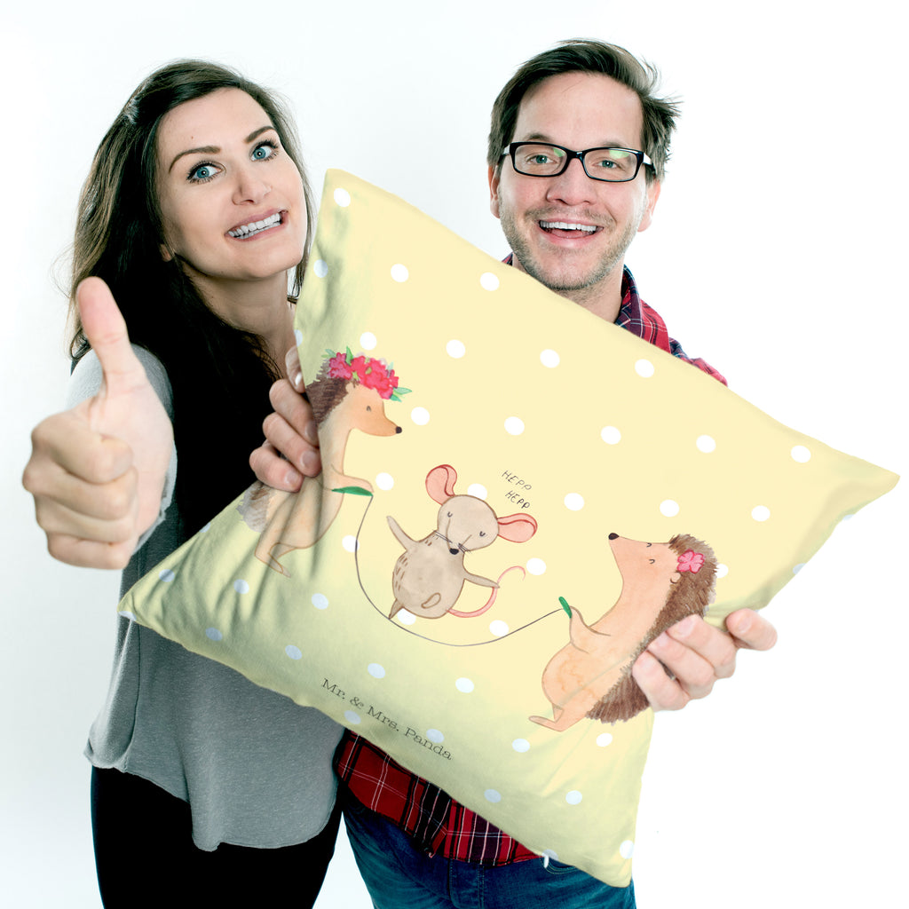 40x40 Kissen Igel Seilhüpfen Kissenhülle, Kopfkissen, Sofakissen, Dekokissen, Motivkissen, Tiermotive, Gute Laune, lustige Sprüche, Tiere, Igel, Maus, Seilspringen, Seilhüpfen, Kinder, Kindergarten