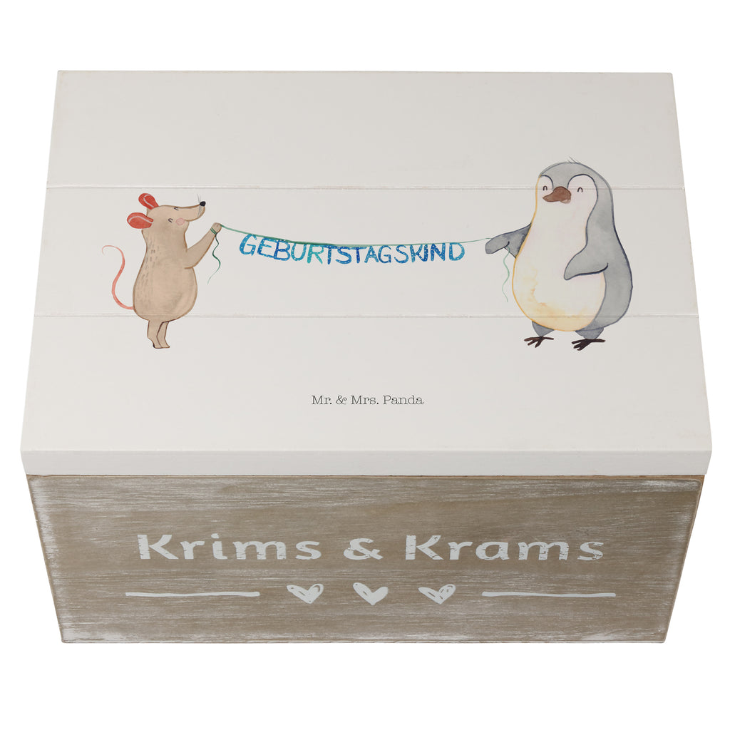Holzkiste Maus Pinguin Geburtstag Holzkiste, Kiste, Schatzkiste, Truhe, Schatulle, XXL, Erinnerungsbox, Erinnerungskiste, Dekokiste, Aufbewahrungsbox, Geburtstag, Geburtstagsgeschenk, Geschenk, Maus, Pinguin, Geburtstage, Happy Birthday, Geburtstagsfeier