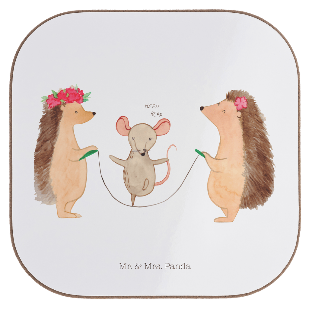 Quadratische Untersetzer Igel Seilhüpfen Bierdeckel, Glasuntersetzer, Untersetzer Gläser, Getränkeuntersetzer, Tiermotive, Gute Laune, lustige Sprüche, Tiere, Igel, Maus, Seilspringen, Seilhüpfen, Kinder, Kindergarten