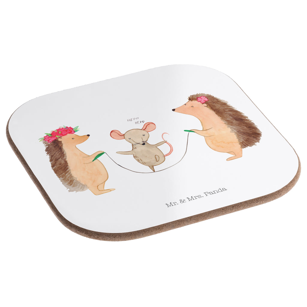Quadratische Untersetzer Igel Seilhüpfen Bierdeckel, Glasuntersetzer, Untersetzer Gläser, Getränkeuntersetzer, Tiermotive, Gute Laune, lustige Sprüche, Tiere, Igel, Maus, Seilspringen, Seilhüpfen, Kinder, Kindergarten
