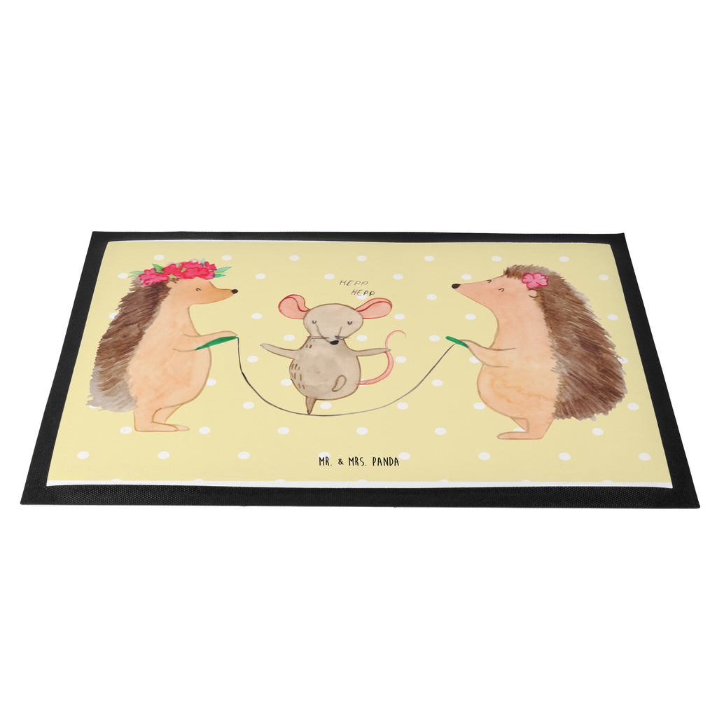 Fußmatte Igel Seilhüpfen Igel, Maus, Seilspringen, Seilhüpfen, Kinder, Kindergarten Türvorleger, Schmutzmatte, Fußabtreter, Matte, Schmutzfänger, Fußabstreifer, Schmutzfangmatte, Türmatte, Motivfußmatte,  Haustürmatte, Vorleger  süße Tiermotive, gute Laune, lustige Sprüche, Tiere