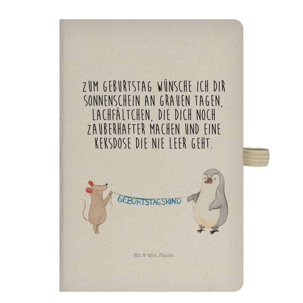 DIN A5 Baumwoll Notizbuch Maus Pinguin Geburtstag Notizen, Eintragebuch, Tagebuch, Notizblock, Adressbuch, Journal, Kladde, Skizzenbuch, Notizheft, Schreibbuch, Schreibheft, Geburtstag, Geburtstagsgeschenk, Geschenk, Maus, Pinguin, Geburtstage, Happy Birthday, Geburtstagsfeier