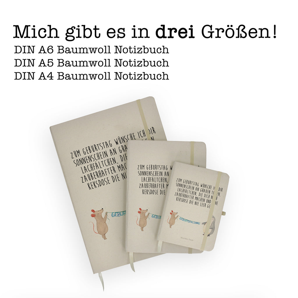 DIN A5 Baumwoll Notizbuch Maus Pinguin Geburtstag Notizen, Eintragebuch, Tagebuch, Notizblock, Adressbuch, Journal, Kladde, Skizzenbuch, Notizheft, Schreibbuch, Schreibheft, Geburtstag, Geburtstagsgeschenk, Geschenk, Maus, Pinguin, Geburtstage, Happy Birthday, Geburtstagsfeier