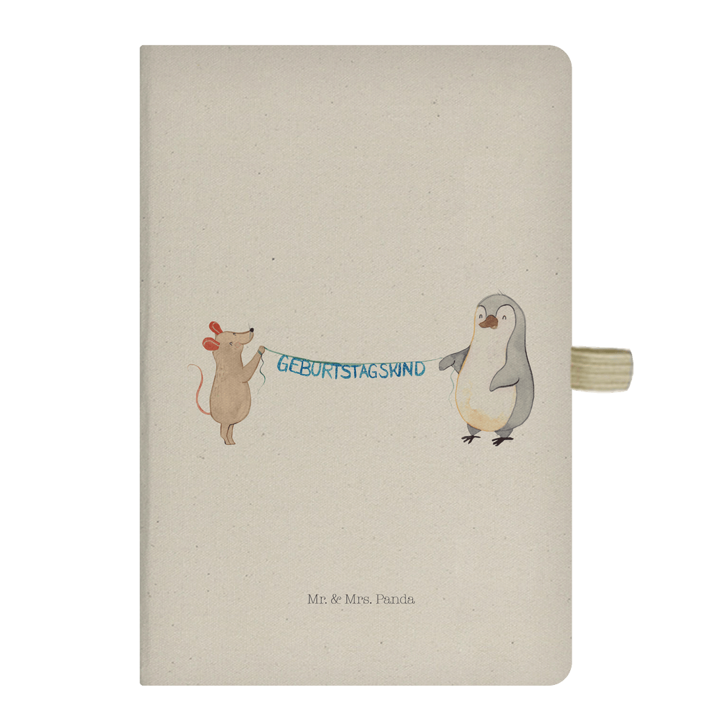 DIN A5 Baumwoll Notizbuch Maus Pinguin Geburtstag Notizen, Eintragebuch, Tagebuch, Notizblock, Adressbuch, Journal, Kladde, Skizzenbuch, Notizheft, Schreibbuch, Schreibheft, Geburtstag, Geburtstagsgeschenk, Geschenk, Maus, Pinguin, Geburtstage, Happy Birthday, Geburtstagsfeier