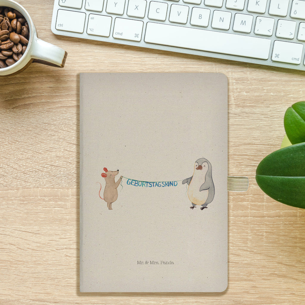 DIN A5 Baumwoll Notizbuch Maus Pinguin Geburtstag Notizen, Eintragebuch, Tagebuch, Notizblock, Adressbuch, Journal, Kladde, Skizzenbuch, Notizheft, Schreibbuch, Schreibheft, Geburtstag, Geburtstagsgeschenk, Geschenk, Maus, Pinguin, Geburtstage, Happy Birthday, Geburtstagsfeier