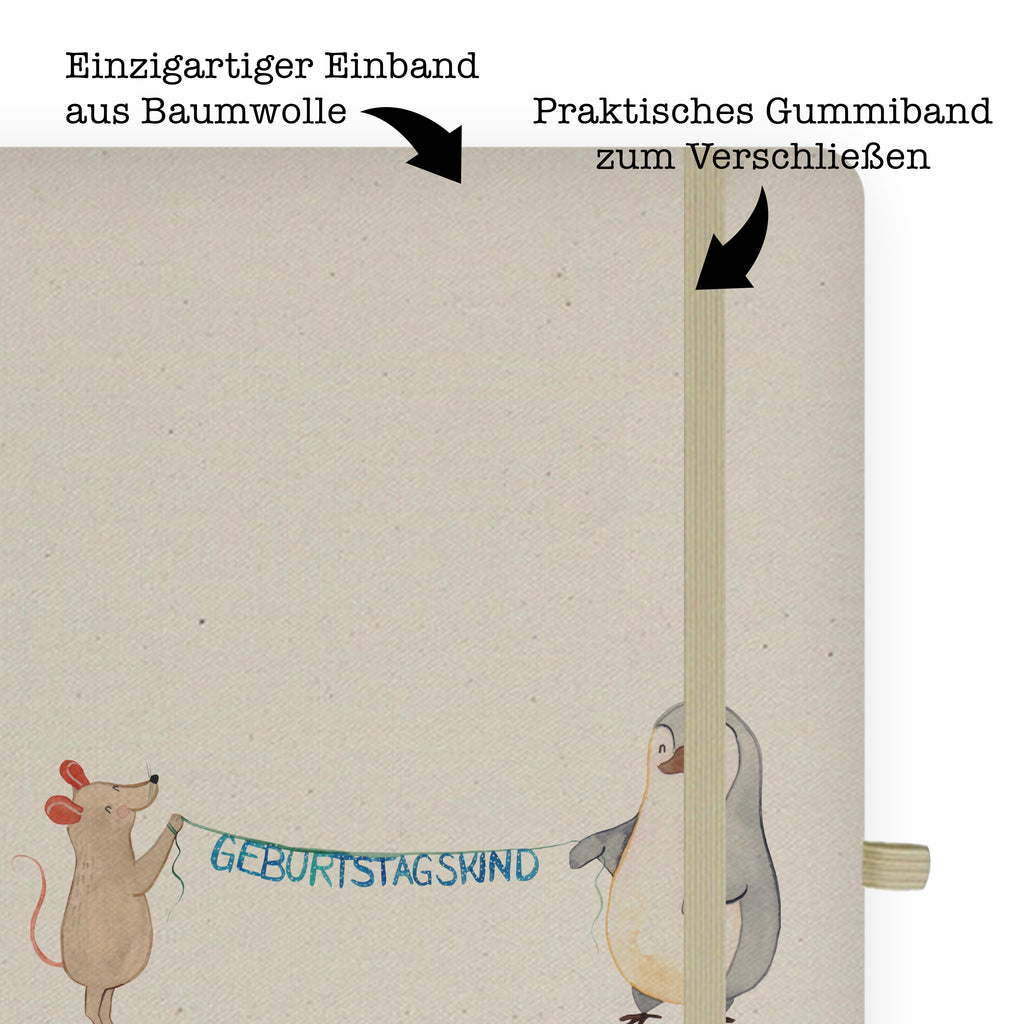 DIN A5 Baumwoll Notizbuch Maus Pinguin Geburtstag Notizen, Eintragebuch, Tagebuch, Notizblock, Adressbuch, Journal, Kladde, Skizzenbuch, Notizheft, Schreibbuch, Schreibheft, Geburtstag, Geburtstagsgeschenk, Geschenk, Maus, Pinguin, Geburtstage, Happy Birthday, Geburtstagsfeier