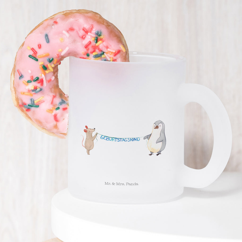 Teetasse Maus Pinguin Geburtstag Teetasse, Teeglas, Teebecher, Tasse mit Henkel, Tasse, Glas Teetasse, Teetasse aus Glas, Geburtstag, Geburtstagsgeschenk, Geschenk, Maus, Pinguin, Geburtstage, Happy Birthday, Geburtstagsfeier