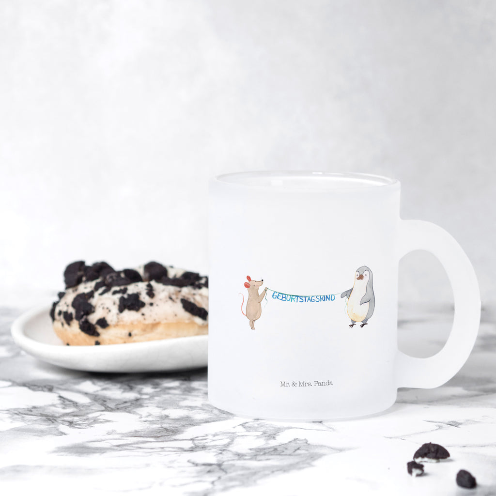Teetasse Maus Pinguin Geburtstag Teetasse, Teeglas, Teebecher, Tasse mit Henkel, Tasse, Glas Teetasse, Teetasse aus Glas, Geburtstag, Geburtstagsgeschenk, Geschenk, Maus, Pinguin, Geburtstage, Happy Birthday, Geburtstagsfeier