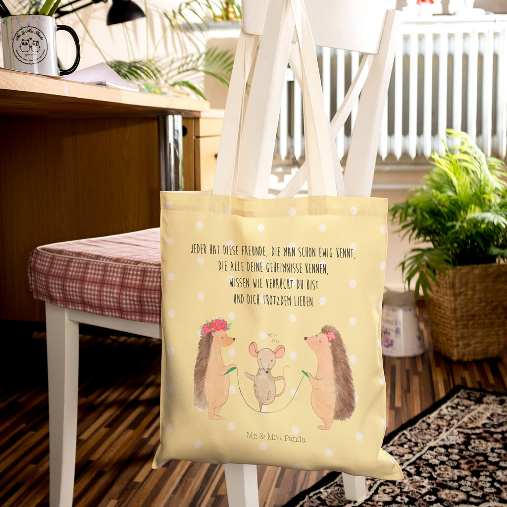 Einkaufstasche Igel Seilhüpfen Tragetasche, Tasche, Beutel, Stofftasche, Baumwolltasche, Umhängetasche, Shopper, Tiermotive, Gute Laune, lustige Sprüche, Tiere, Igel, Maus, Seilspringen, Seilhüpfen, Kinder, Kindergarten