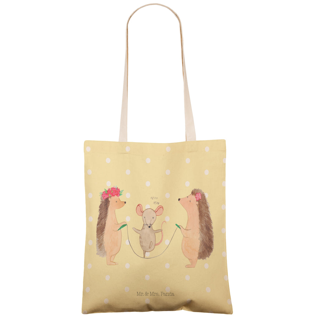 Einkaufstasche Igel Seilhüpfen Tragetasche, Tasche, Beutel, Stofftasche, Baumwolltasche, Umhängetasche, Shopper, Tiermotive, Gute Laune, lustige Sprüche, Tiere, Igel, Maus, Seilspringen, Seilhüpfen, Kinder, Kindergarten