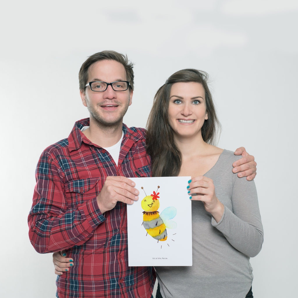 Poster Biene Blume Poster, Wandposter, Bild, Wanddeko, Küchenposter, Kinderposter, Wanddeko Bild, Raumdekoration, Wanddekoration, Handgemaltes Poster, Mr. & Mrs. Panda Poster, Designposter, Kunstdruck, Posterdruck, Biene, Wespe, Hummel