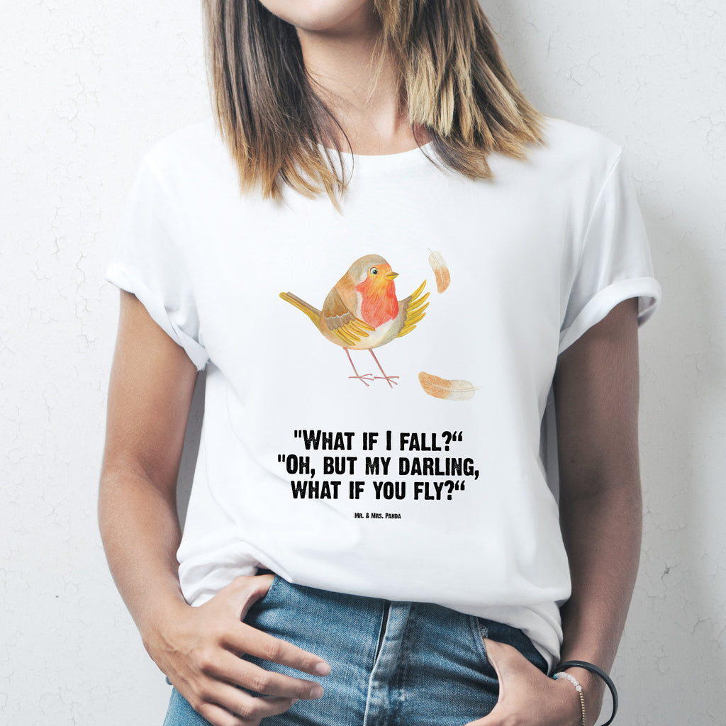 Größe M T-Shirt Rotkehlchen mit Federn T-Shirt, Shirt, Tshirt, Lustiges T-Shirt, T-Shirt mit Spruch, Party, Junggesellenabschied, Jubiläum, Geburstag, Herrn, Damen, Männer, Frauen, Schlafshirt, Nachthemd, Sprüche, Tiermotive, Gute Laune, lustige Sprüche, Tiere, What if i fall, Rotkehlchen, Spruch Motivation, Spruch Mut, Vogel, Motivation Sprüche, Motivationsbilder, fliegen