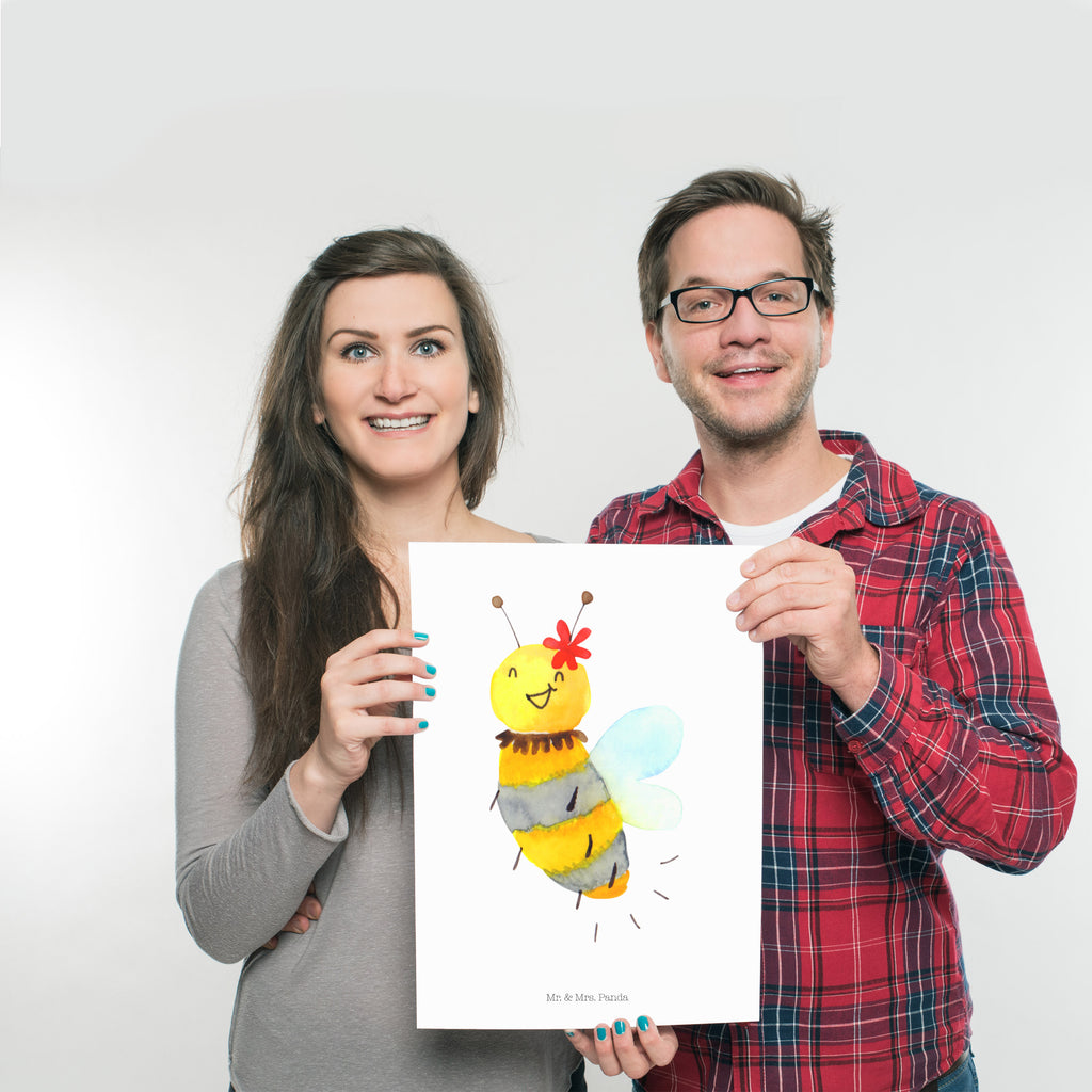 Poster Biene Blume Poster, Wandposter, Bild, Wanddeko, Küchenposter, Kinderposter, Wanddeko Bild, Raumdekoration, Wanddekoration, Handgemaltes Poster, Mr. & Mrs. Panda Poster, Designposter, Kunstdruck, Posterdruck, Biene, Wespe, Hummel
