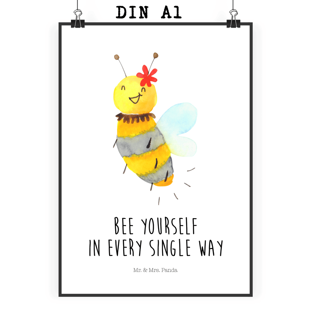 Poster Biene Blume Poster, Wandposter, Bild, Wanddeko, Küchenposter, Kinderposter, Wanddeko Bild, Raumdekoration, Wanddekoration, Handgemaltes Poster, Mr. & Mrs. Panda Poster, Designposter, Kunstdruck, Posterdruck, Biene, Wespe, Hummel